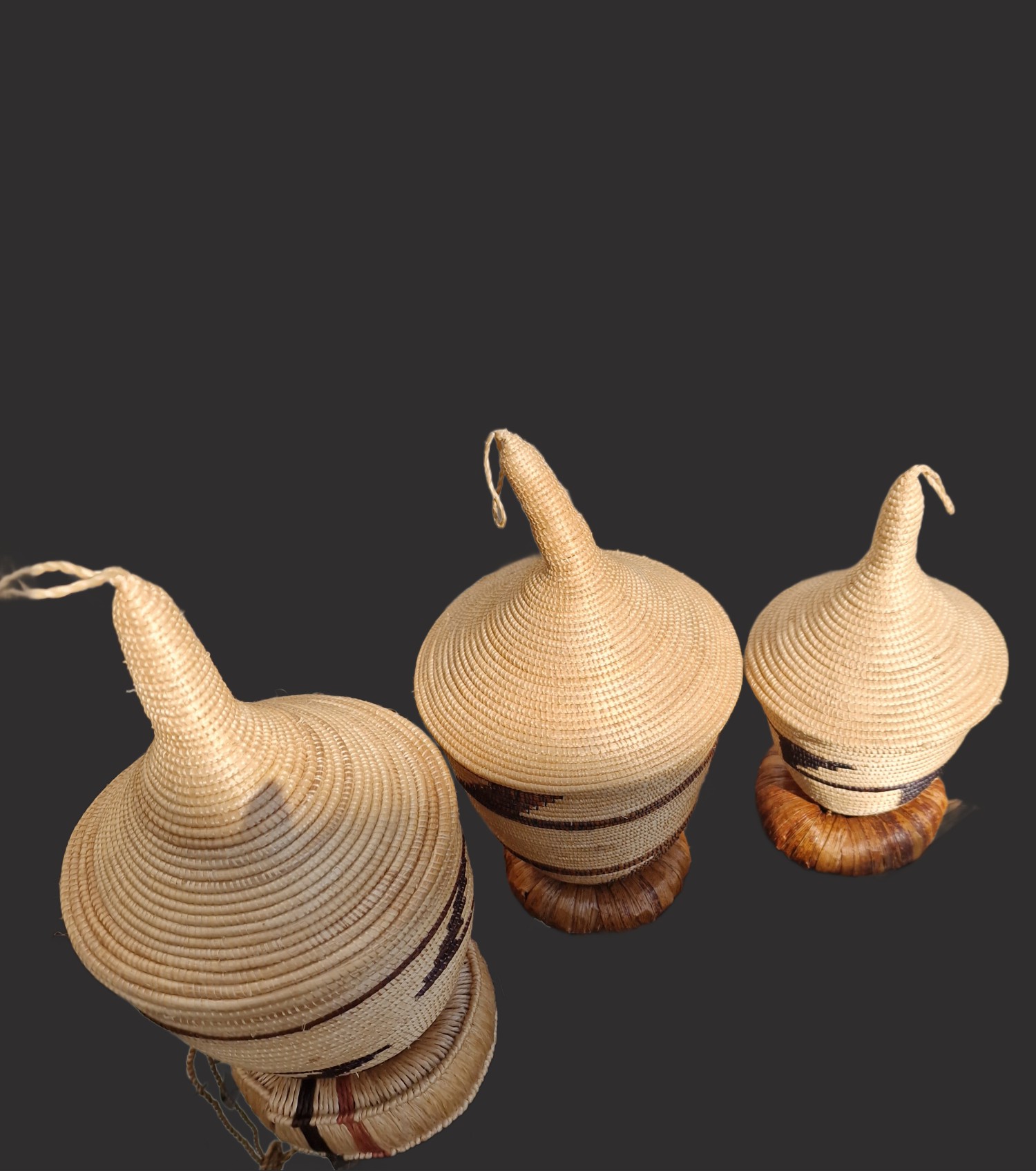 A trio of Tutsi Baskets, Burundi, East Central Africa view 2