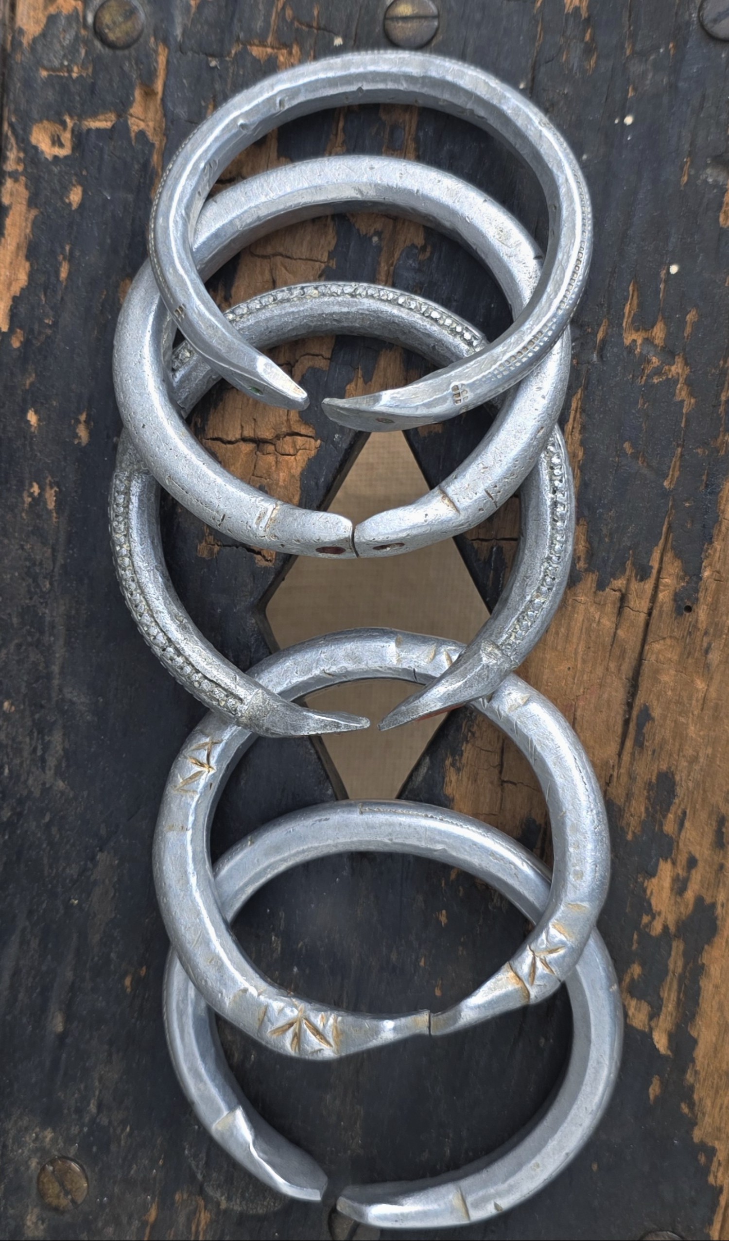  Antique Ethiopian Snake‑Head Bracelets | Gabra Tribe Aluminium Jewellery | Set of 5 . view 2