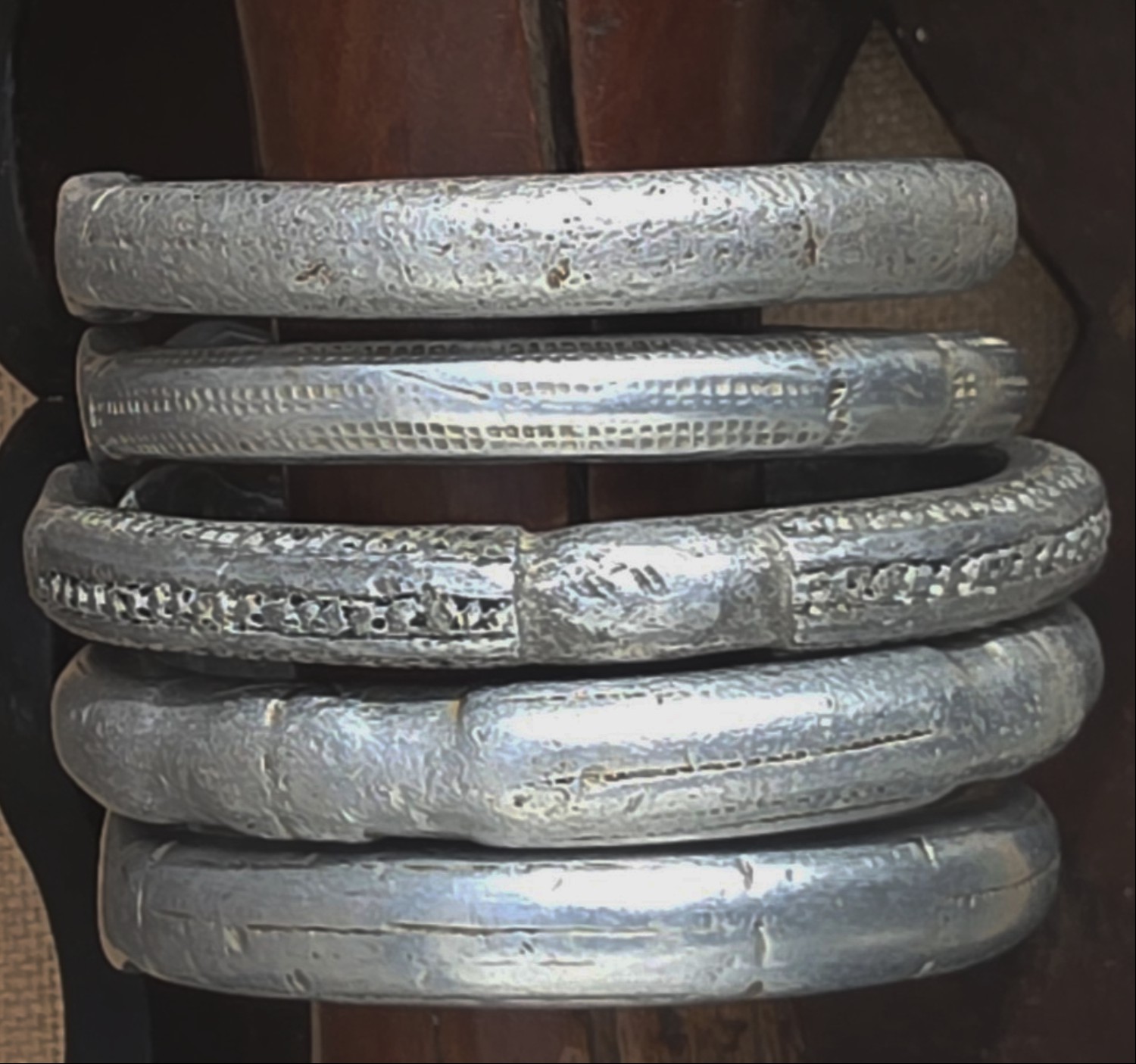  Antique Ethiopian Snake‑Head Bracelets | Gabra Tribe Aluminium Jewellery | Set of 5 . view 3