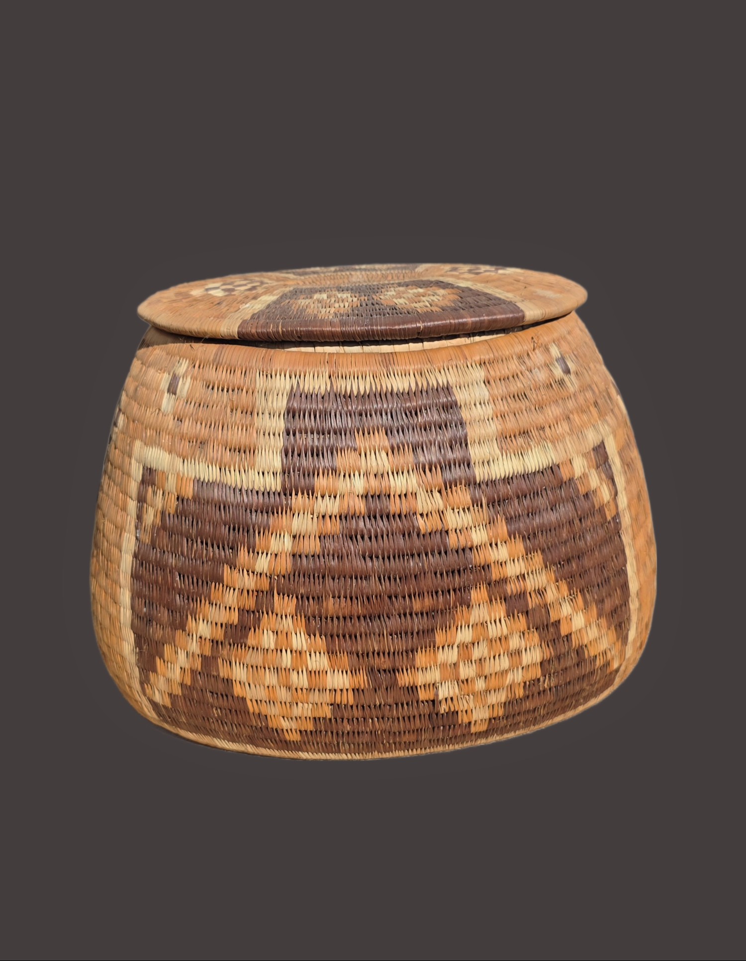 Authentic Vintage Botswana Basket | Handwoven African Tribal Art with Lid — view 1